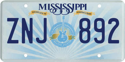 MS license plate ZNJ892