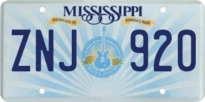 MS license plate ZNJ920