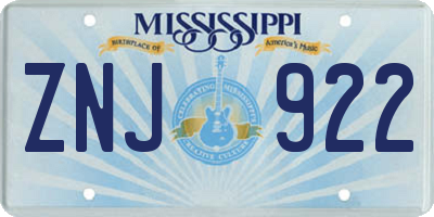 MS license plate ZNJ922