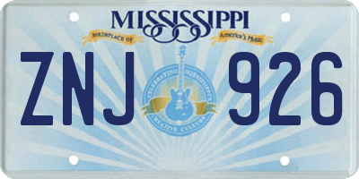 MS license plate ZNJ926
