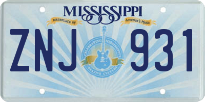 MS license plate ZNJ931