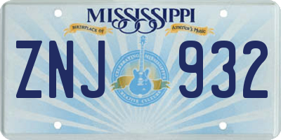 MS license plate ZNJ932