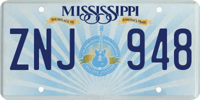 MS license plate ZNJ948