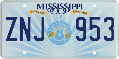 MS license plate ZNJ953