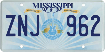 MS license plate ZNJ962