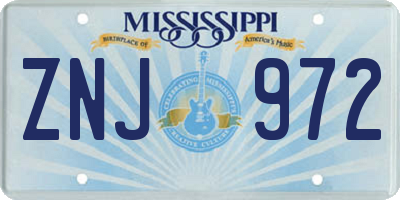 MS license plate ZNJ972