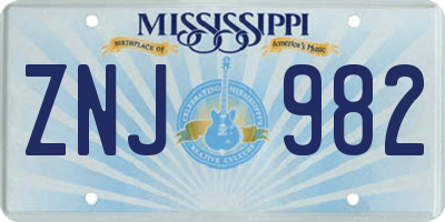 MS license plate ZNJ982
