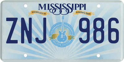MS license plate ZNJ986