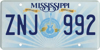 MS license plate ZNJ992