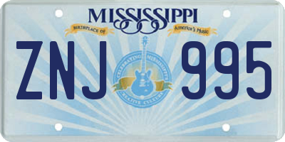 MS license plate ZNJ995