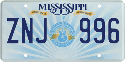 MS license plate ZNJ996