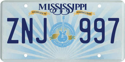 MS license plate ZNJ997