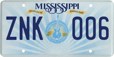 MS license plate ZNK006