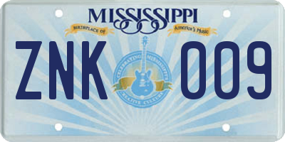 MS license plate ZNK009