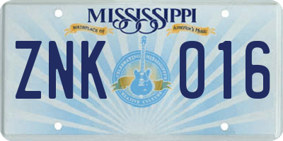 MS license plate ZNK016