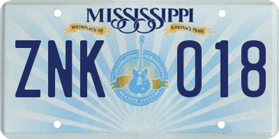 MS license plate ZNK018