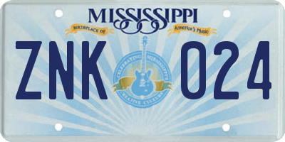 MS license plate ZNK024