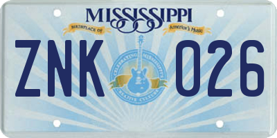 MS license plate ZNK026
