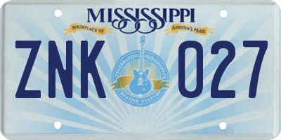 MS license plate ZNK027