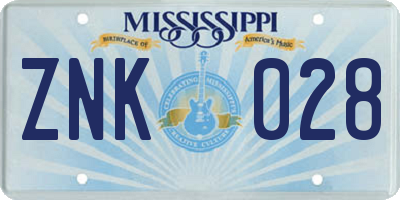 MS license plate ZNK028