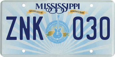 MS license plate ZNK030