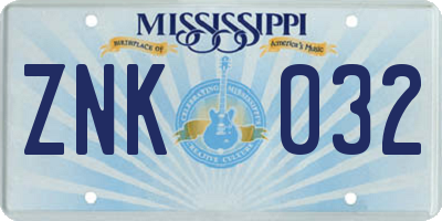 MS license plate ZNK032