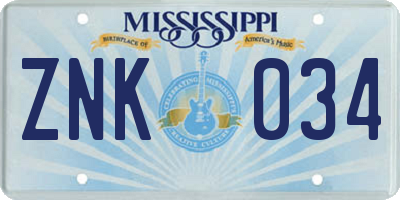 MS license plate ZNK034