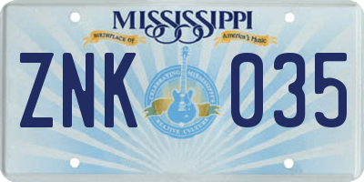 MS license plate ZNK035