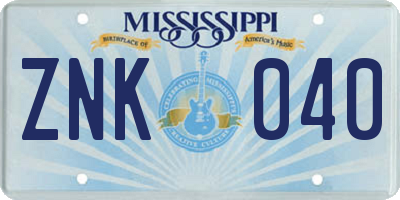 MS license plate ZNK040