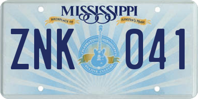 MS license plate ZNK041