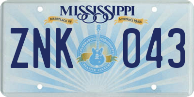 MS license plate ZNK043