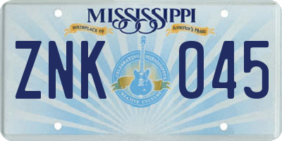 MS license plate ZNK045