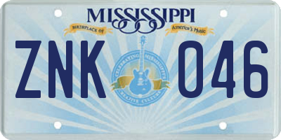 MS license plate ZNK046