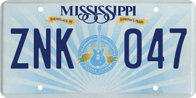 MS license plate ZNK047