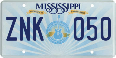 MS license plate ZNK050