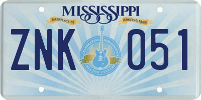 MS license plate ZNK051