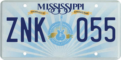 MS license plate ZNK055