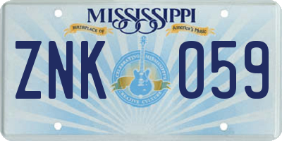 MS license plate ZNK059