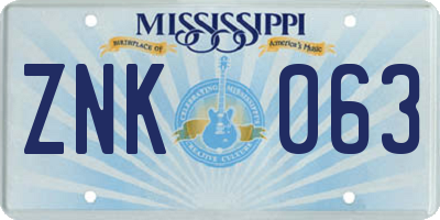 MS license plate ZNK063