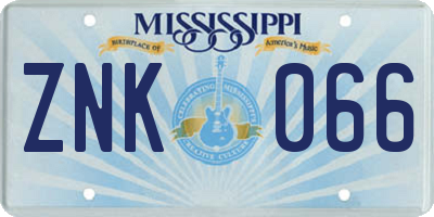 MS license plate ZNK066