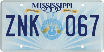 MS license plate ZNK067