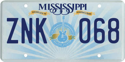 MS license plate ZNK068
