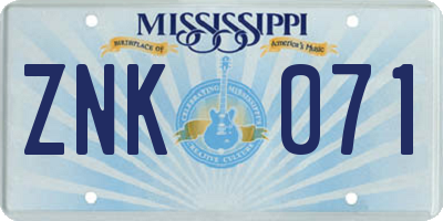 MS license plate ZNK071