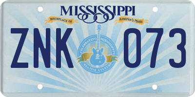 MS license plate ZNK073