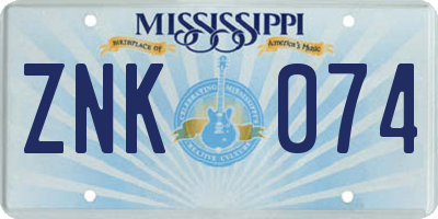 MS license plate ZNK074