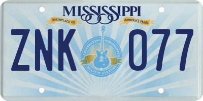 MS license plate ZNK077