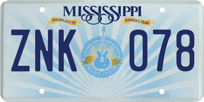 MS license plate ZNK078