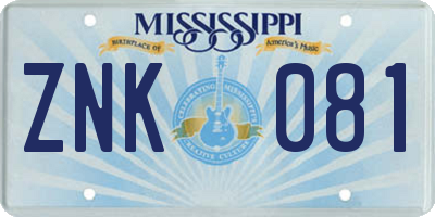 MS license plate ZNK081