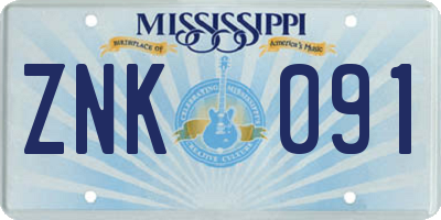 MS license plate ZNK091