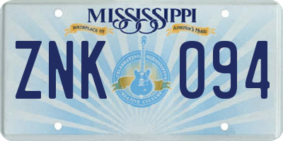 MS license plate ZNK094